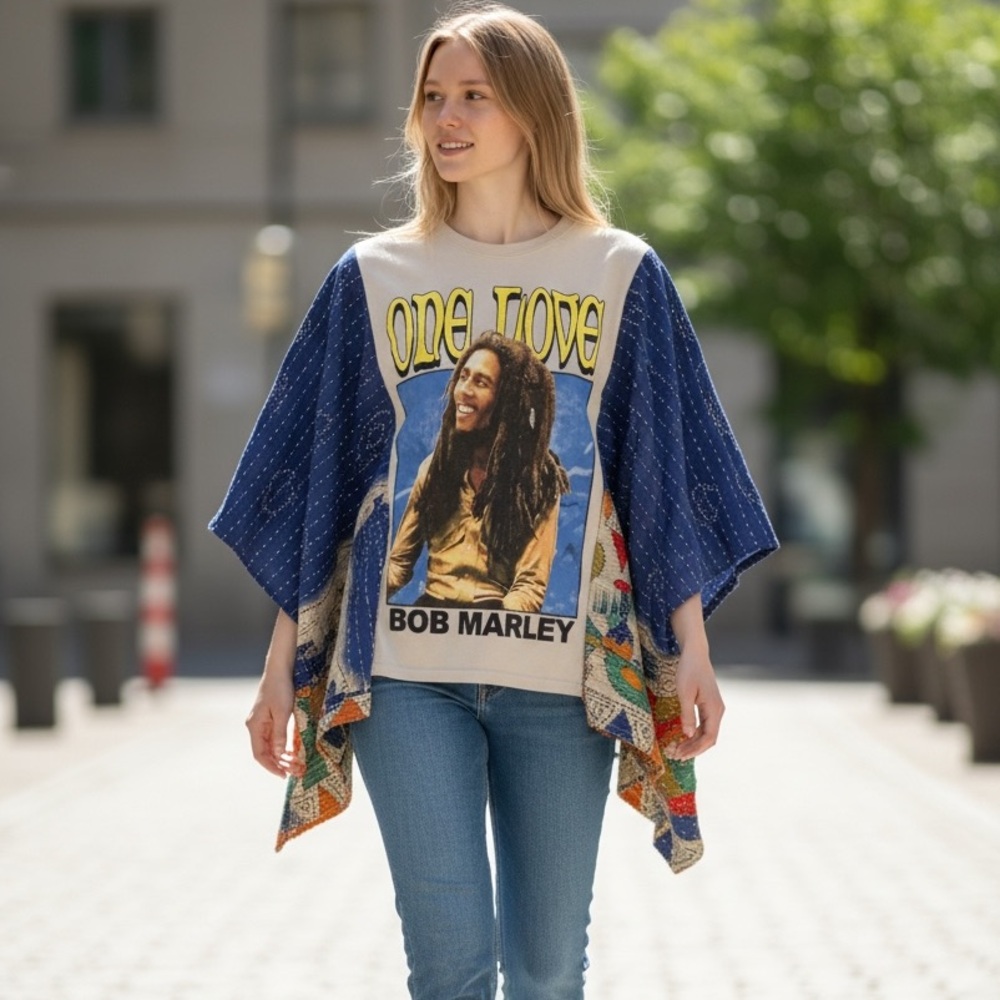 BOB MARLEY Artisan Made Upcycled Vintage Kantha Clothing Size Inclusive pockets